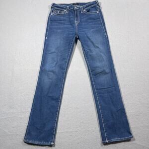 True Religion Jeans Women 29 Billie Big T Mid Rise Straight Blue Contrast Stitch